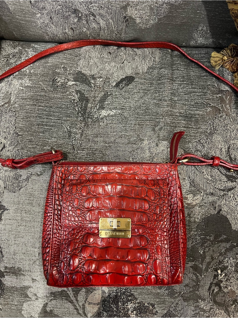 Brahmin Red Croc Embossed Leather Crossbody Bag